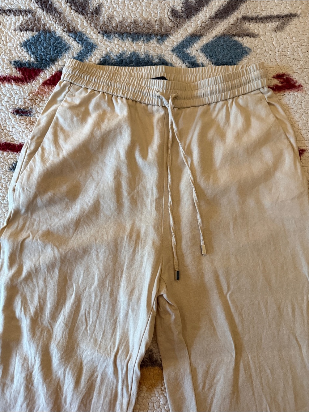 Zara Light Beige Drawstring linen wide leg pants